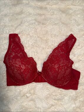 intimissimi Red Lace Plunge Bra with Floral Lace